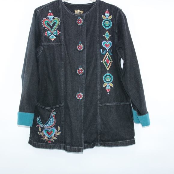 Bob Mackie Wearable Art Vintage Embroidered Black Denim Jacket Small Maximalist - Picture 2 of 11